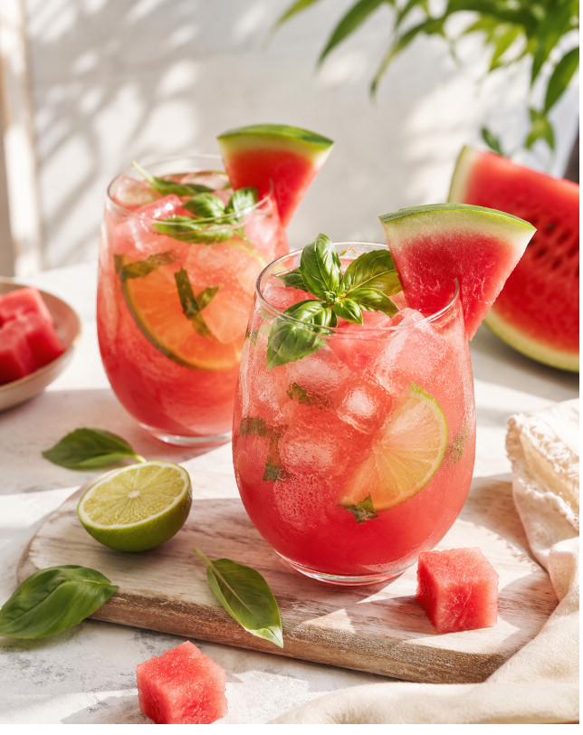 Cocktail fraicheur pasteque, citron vert et basilic